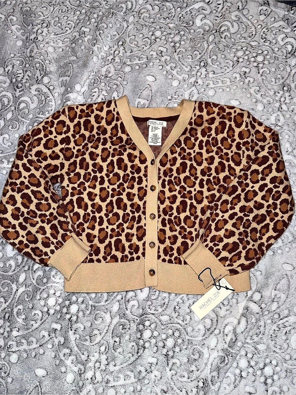 Rachel Zoe Girls M 7/8 Leopard Print Button Front Cardigan Sweater NWT